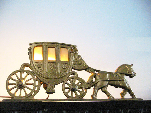 Spanora Stage Coach Cast Brass Equestrian Art Deco Budoir Lamp - Designer Unique Finds 
 - 3