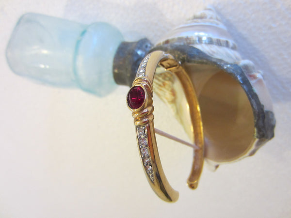 Bangle Bracelet Glass Ruby Cabochon White Rhinestones - Designer Unique Finds 
 - 4