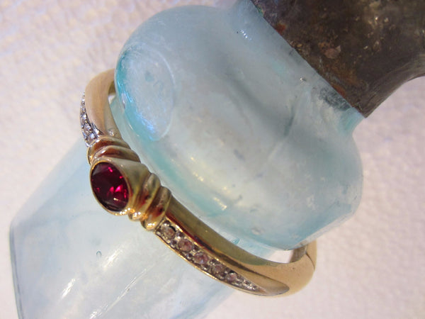 Bangle Bracelet Glass Ruby Cabochon White Rhinestones - Designer Unique Finds 
 - 5
