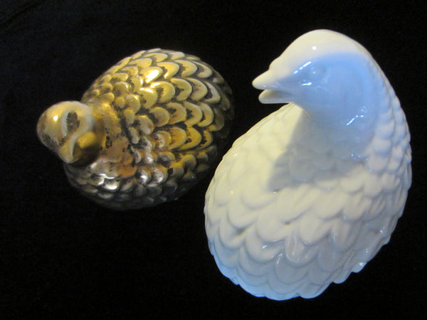 E Pierce Ceramic Quails Mid Century White Golden Birds - Designer Unique Finds 
 - 1