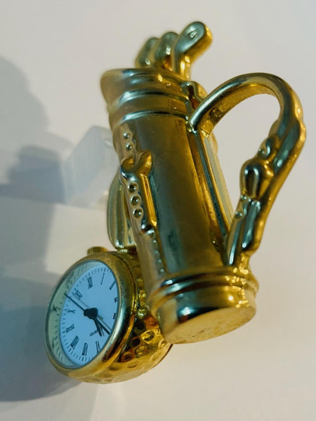 Miniature Golf Clock White Dial Brass Quartz