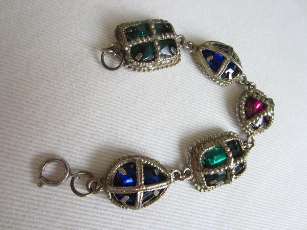 Metal Bracelet Colored Glass Cabochons - Designer Unique Finds 
 - 4