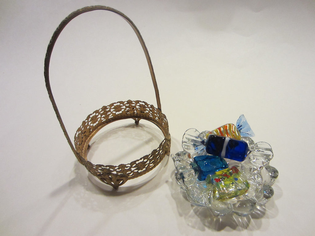 Ormolu Pierced Brass Basket Crystal Bowl Insert - Designer Unique Finds 
 - 1