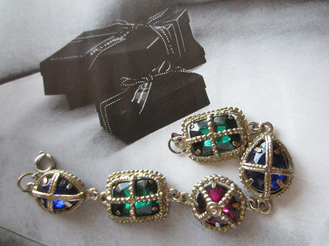 Metal Bracelet Colored Glass Cabochons - Designer Unique Finds 
 - 1