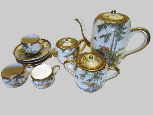 Art Deco Hand Painted Japanese Fine Satsuma China Breakfast Service Set - Designer Unique Finds 