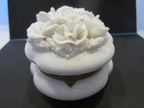 White Roses Porcelain Dresser Box Brass Frame - Designer Unique Finds 
 - 3