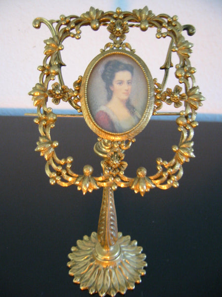 Florenza Bronze Portrait Floral Photo Frame On Ormolu Harp Stand