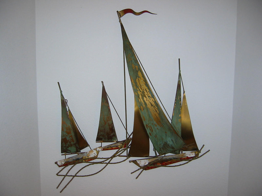 Brass Sail Boats Maritime Modern Hand Painted Wall Art - Designer Unique Finds 
 - 3