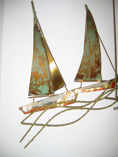 Brass Sail Boats Maritime Modern Hand Painted Wall Art - Designer Unique Finds 
 - 4