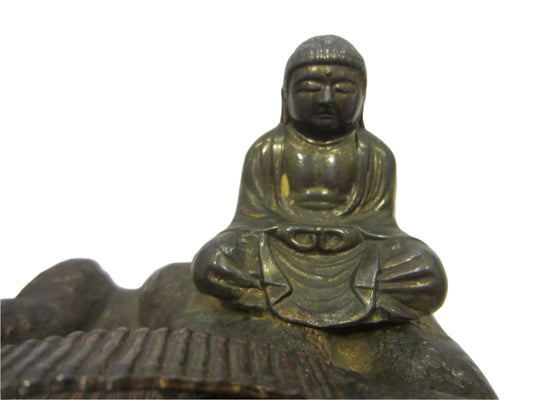 Bronze Buddha Statue Seated By River and Bridge - Designer Unique Finds 