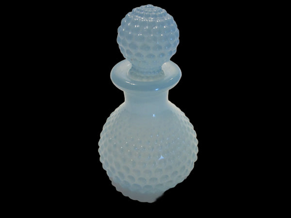Blue Glass Perfume Decanter Hobnail Fenton Bottle Shape Ball Stopper