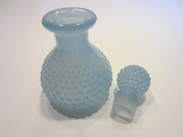 Blue Glass Perfume Decanter Hobnail Fenton Bottle Shape Ball Stopper