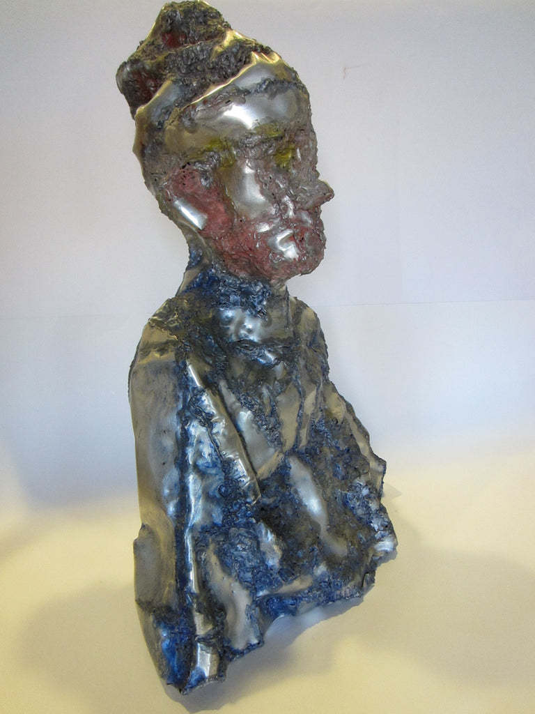 A Hand Form Contemporary Tin Torso Signature Bust Sculpture 