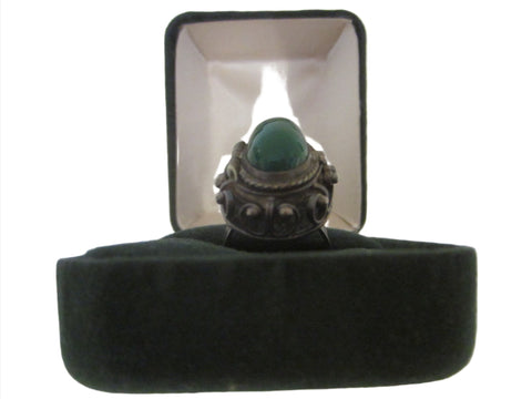 JE Sterling Cocktail Ring Green Chrysoprase Cabochon Marked