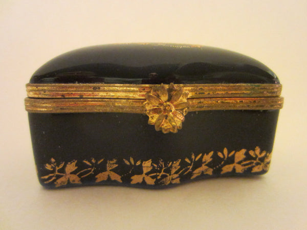 Porcelain Romantic Limoges Castle Miniature Box Gilt Decorated