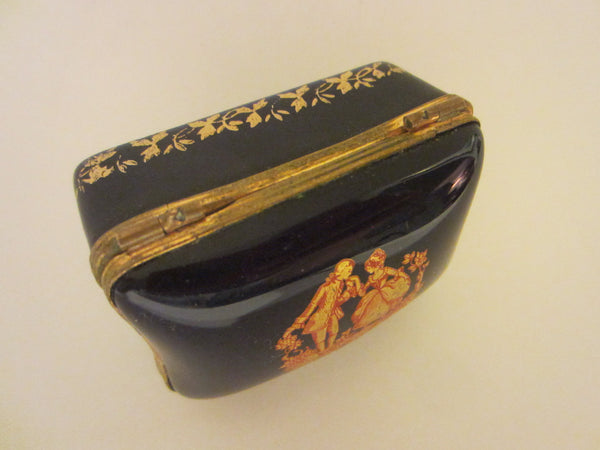 Porcelain Romantic Limoges Castle Miniature Box Gilt Decorated
