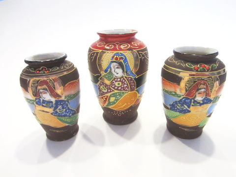 Japanese Vases Gilt Decorated Moriage Figurative Hand Painted Marked - Designer Unique Finds 
