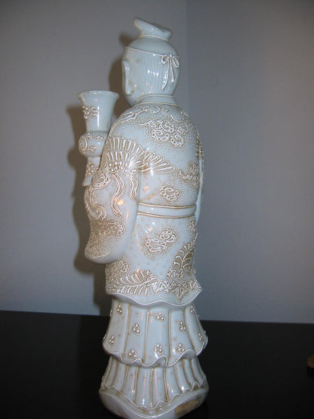 Asian Ceramic Sculpture White Enamel Beading Signed In Etch And Labeled - Designer Unique Finds 
 - 2