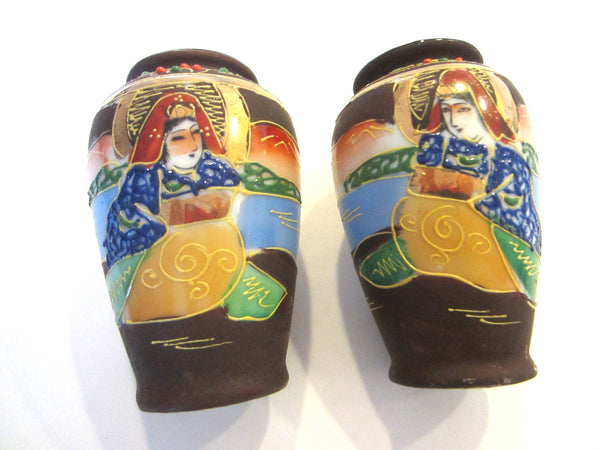Japanese Vases Gilt Decorated Moriage Figurative Hand Painted Marked