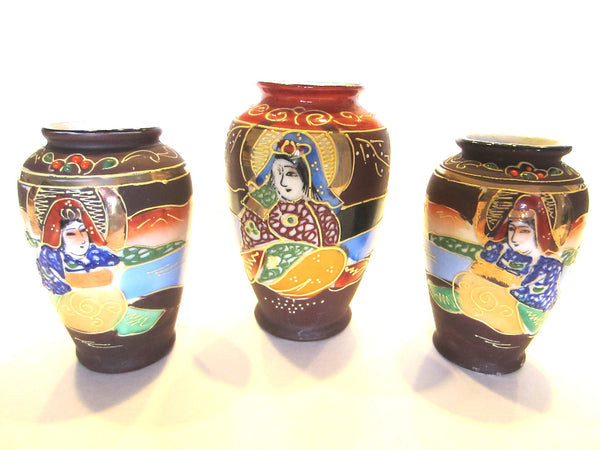 Japanese Vases Gilt Decorated Moriage Figurative Hand Painted Marked