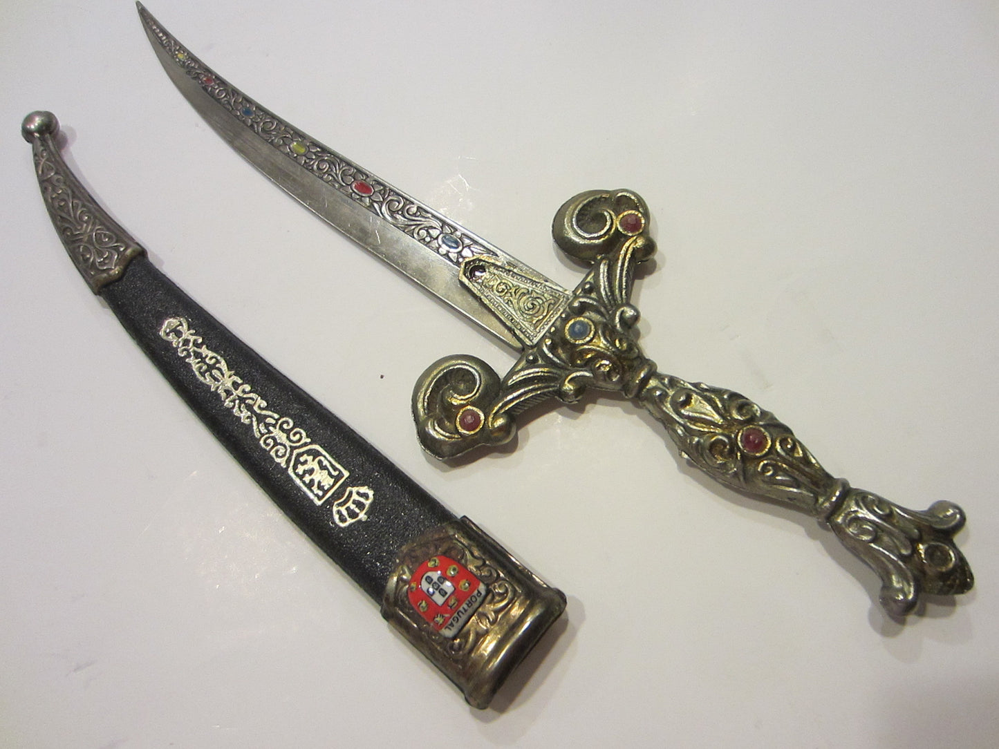 Portugal Shield Jeweled Letter Opener Brass Sword Leather Emboss Cover - Designer Unique Finds 
 - 4
