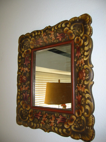 Hand Decorated Mirror Salzburg Wood Painted Fuchsias - Designer Unique Finds 