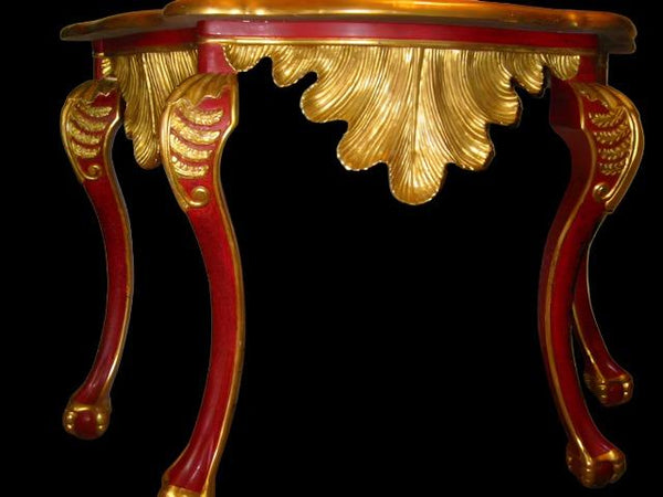 Italian Red Console Tuscan Wood Gold Leaf Shell Decorated - Designer Unique Finds 