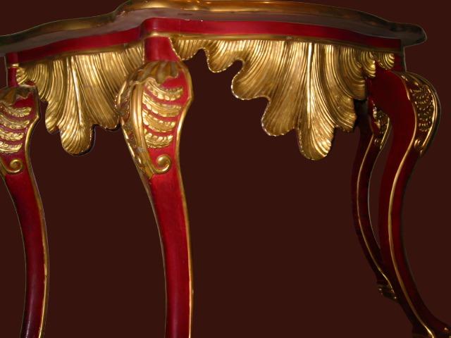 Rococo Italian Gold Crest Shell Design Signed Red Table Console ...