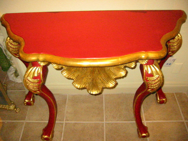 Italian Tuscan Red Gold Shell Design Front Console Table - Designer Unique Finds 