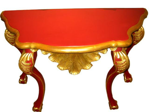 Italian Tuscan Red Gold Shell Design Front Console Table - Designer Unique Finds 