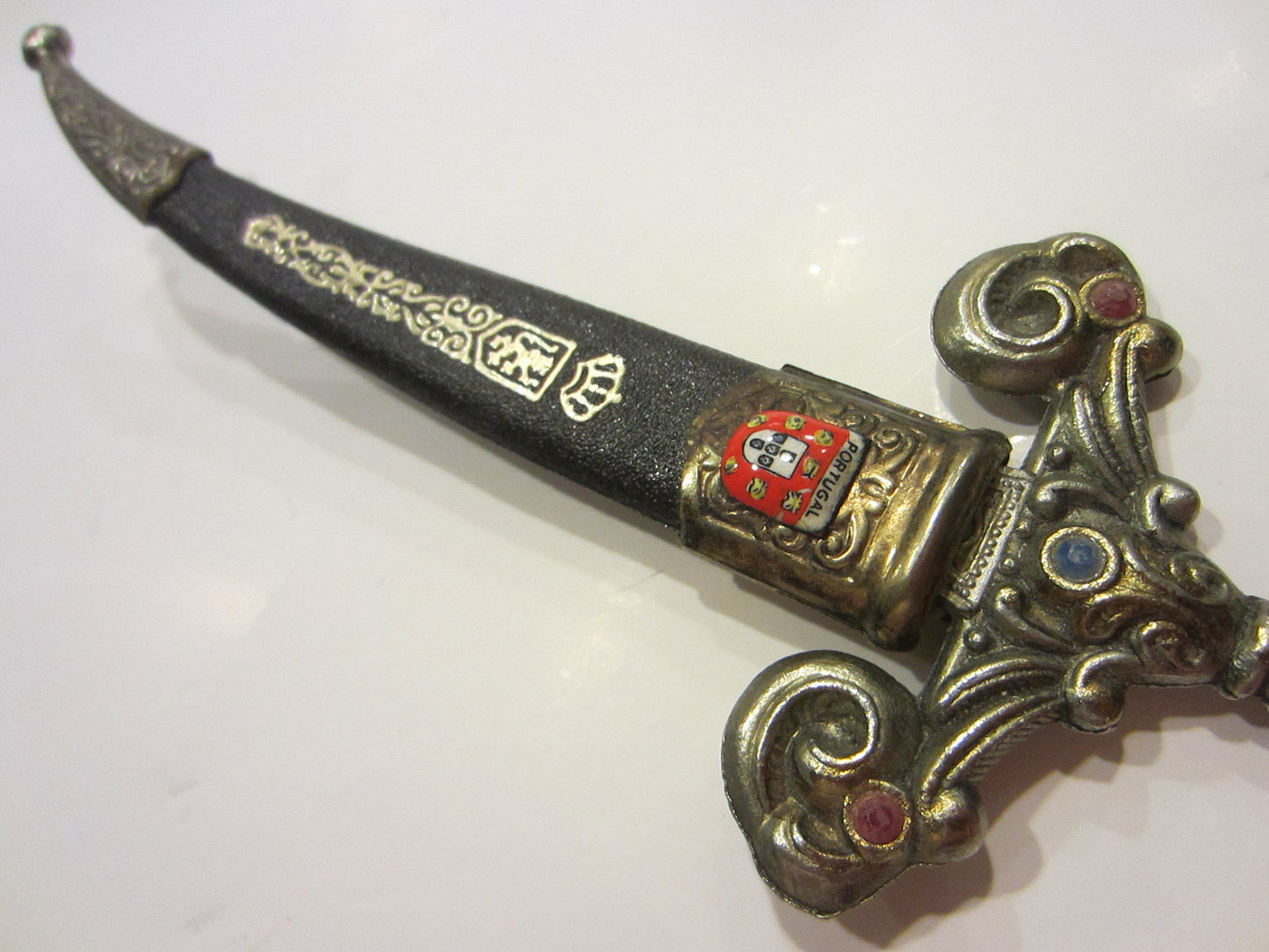Portugal Shield Jeweled Letter Opener Brass Sword Leather Emboss Cover - Designer Unique Finds 
 - 7