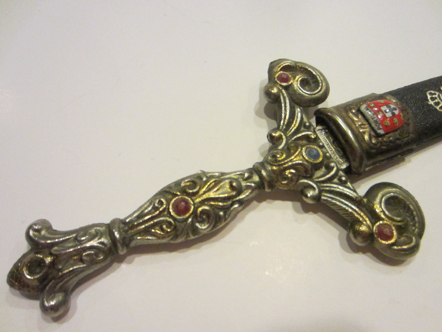 Portugal Shield Jeweled Letter Opener Brass Sword Leather Emboss Cover - Designer Unique Finds 
 - 6