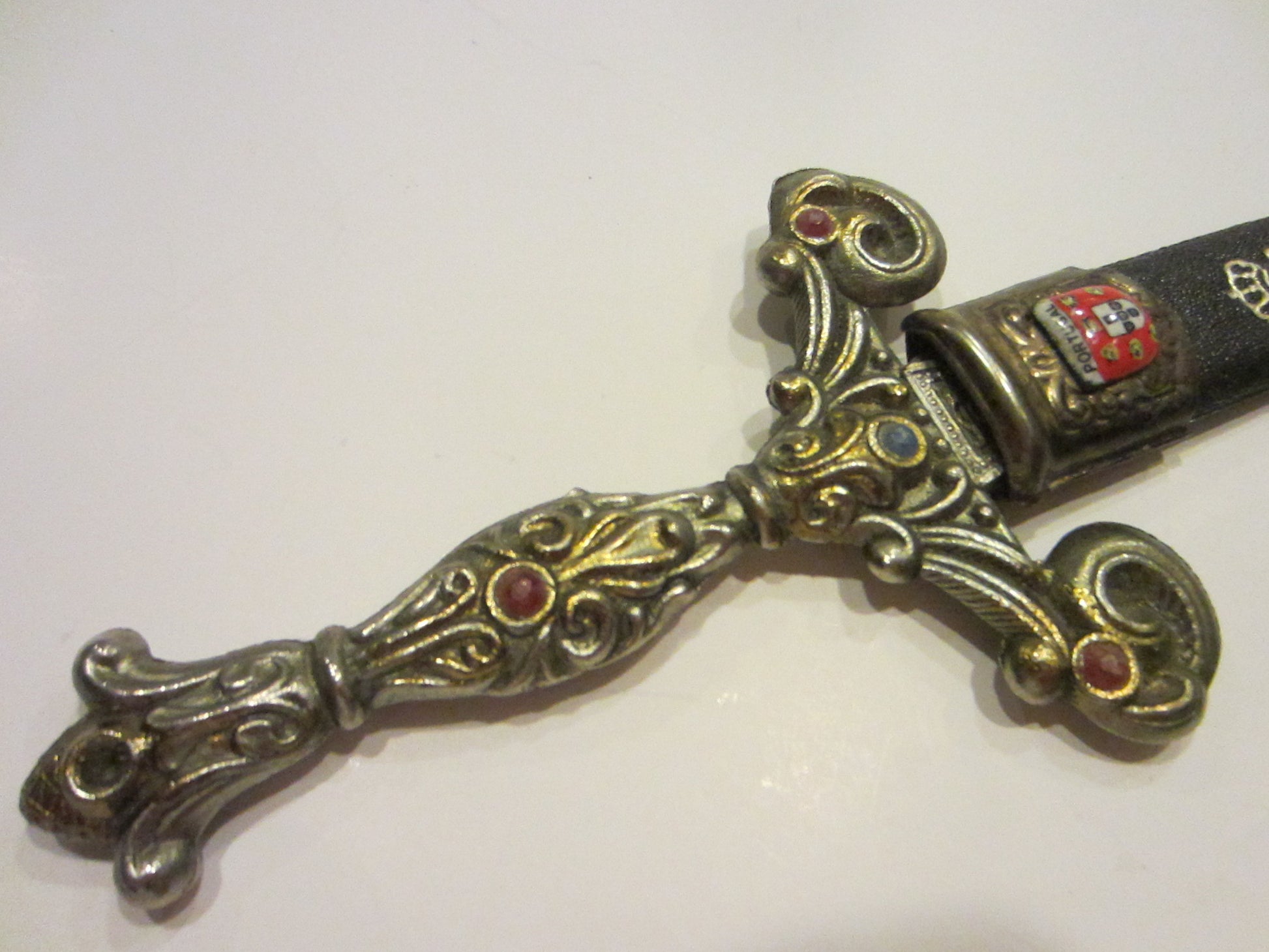 Portugal Shield Jeweled Letter Opener Brass Sword Leather Emboss Cover - Designer Unique Finds 
 - 6