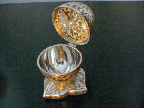 Swedish Rhapsody Musical Silver Jewelry Box Floral Egg - Designer Unique Finds 
 - 1