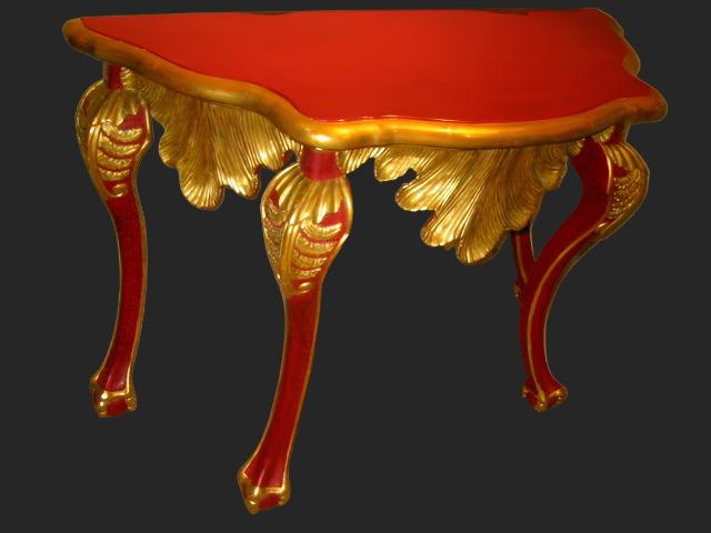 Rococo Italian Gold Crest Shell Design Signed Red Table Console ...