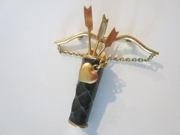 Charmed Heart Arrow Green Gold Croc Bar brooch