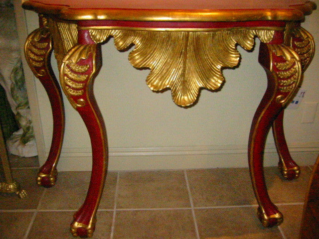 Rococo Italian Gold Crest Shell Design Signed Red Table Console ...