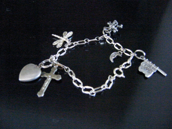 Silver Plated Pirate Theme Link Bracelet Symbolizing Various Charms