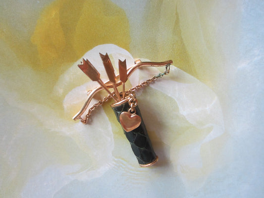 Heart Arrow Charmed Vintage Green Croc Bar brooch