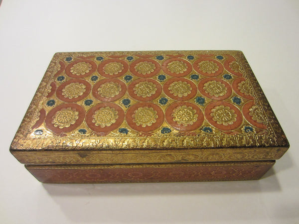 Italy A Decorative Craft Florentia Hand Made Terracotta Carved Floral Gold Box - Designer Unique Finds 