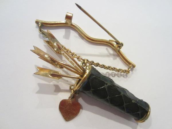 Charmed Heart Arrow Green Gold Bar brooch
