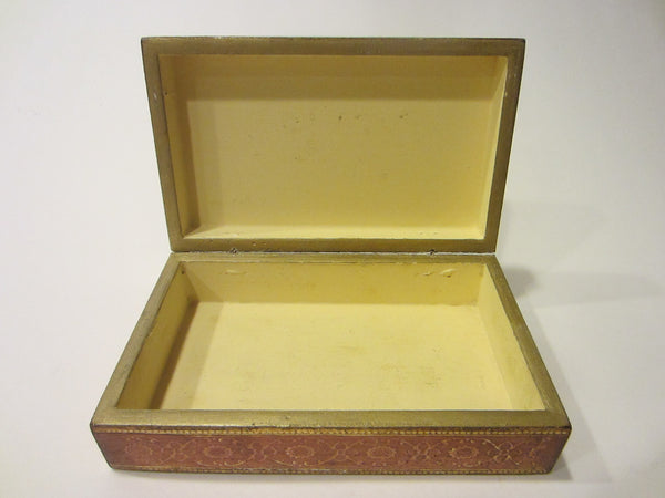 Italy A Decorative Craft Florentia Hand Made Terracotta Carved Floral Gold Box - Designer Unique Finds 