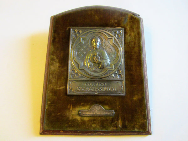 Italian Silver Religious Icon Plaque Circa 1914 Mount Leather Velvet