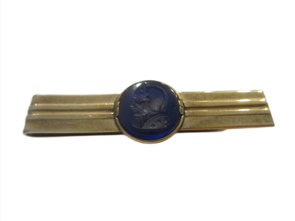 Swank Golden Tie Clip Intaglio Figurative Cobalt Glass Marked ...