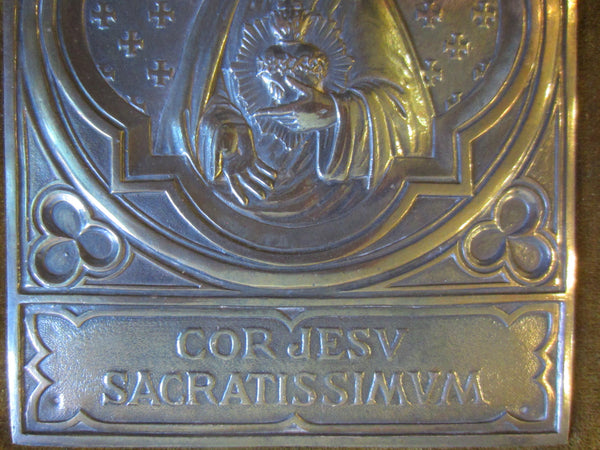Silver Religious Icon Plaque Circa 1914 Mount Leather Velvet - Designer Unique Finds 