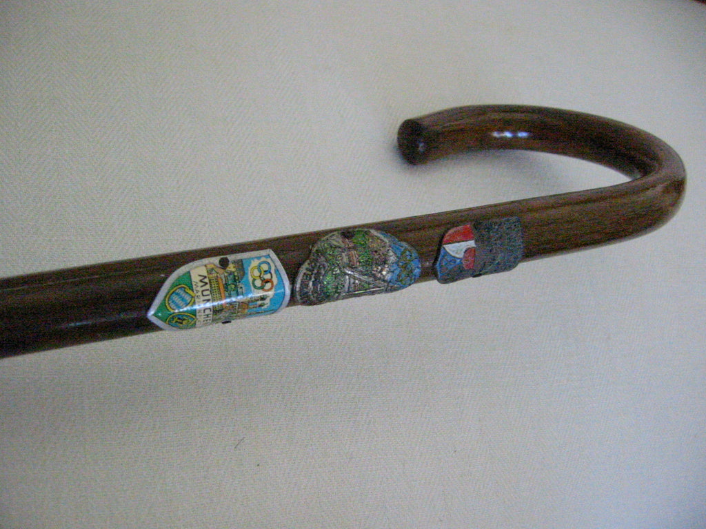Munich Olympic Cane Sport Memorabilia Walking Stick Enamel Shields - Designer Unique Finds 