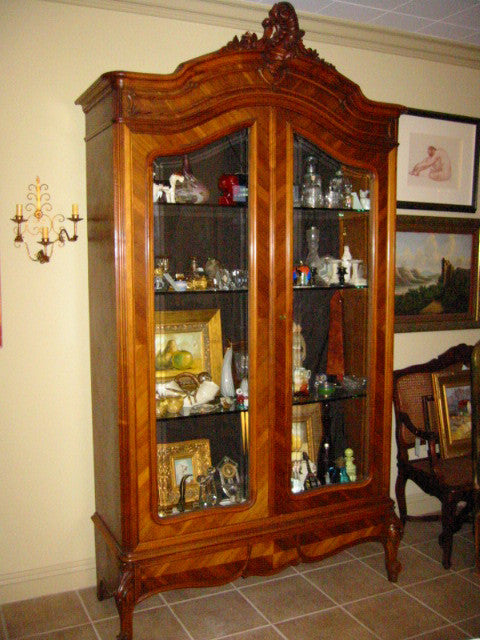 Provincial French Walnut Armoire Double Beveled Glass Doors - Designer Unique Finds 
 - 1