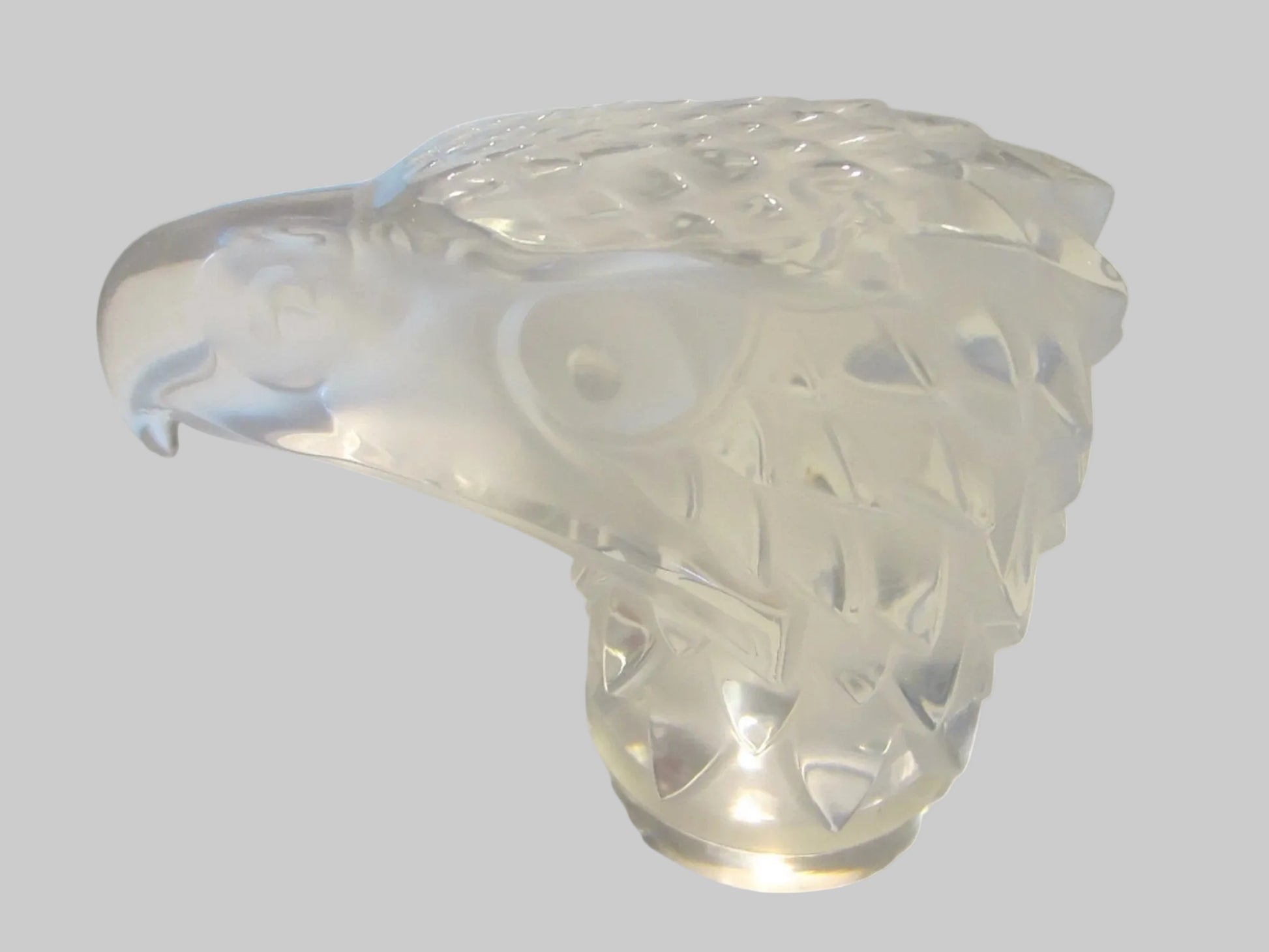 Lalique France Eagle Head Crystal Signed Mascot Tete d Aigle