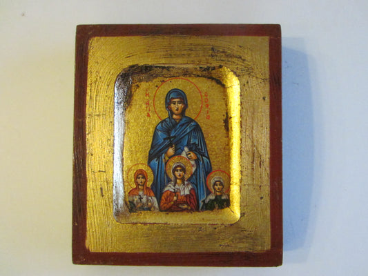 Miniature Religious Icon Hand Made In Greece Gold Painted Scripted - Designer Unique Finds 