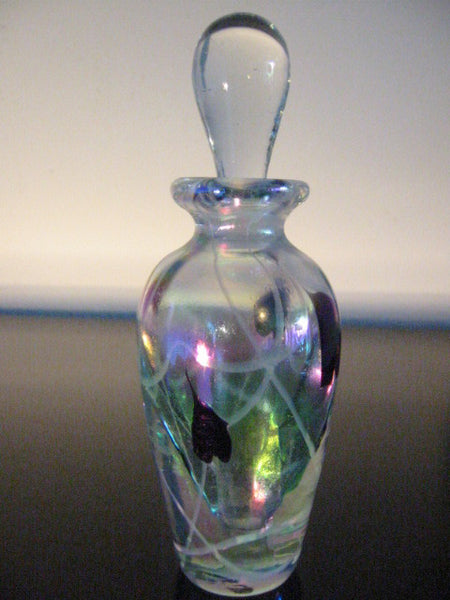 Iridiscent Apothecary Glass Decanter Floral Etching Perfume Bottle - Designer Unique Finds 